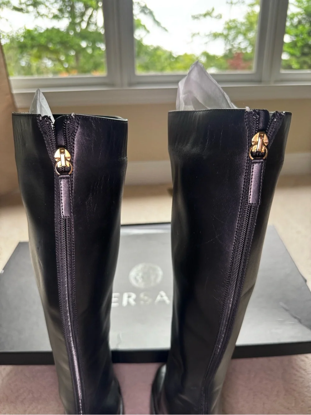 Versace Aevitas Leather Platform Black Knee-High Boots. 36 1/2